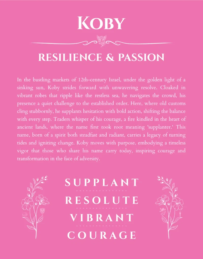 Koby personalized wall art with the story of your name in pink