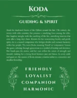 Koda personalized name print with origin and traits in dark green