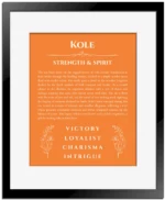 Kole custom name print for wall display in orange with black matte frame