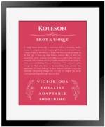 Koleson custom name meaning print in red with black matte frame