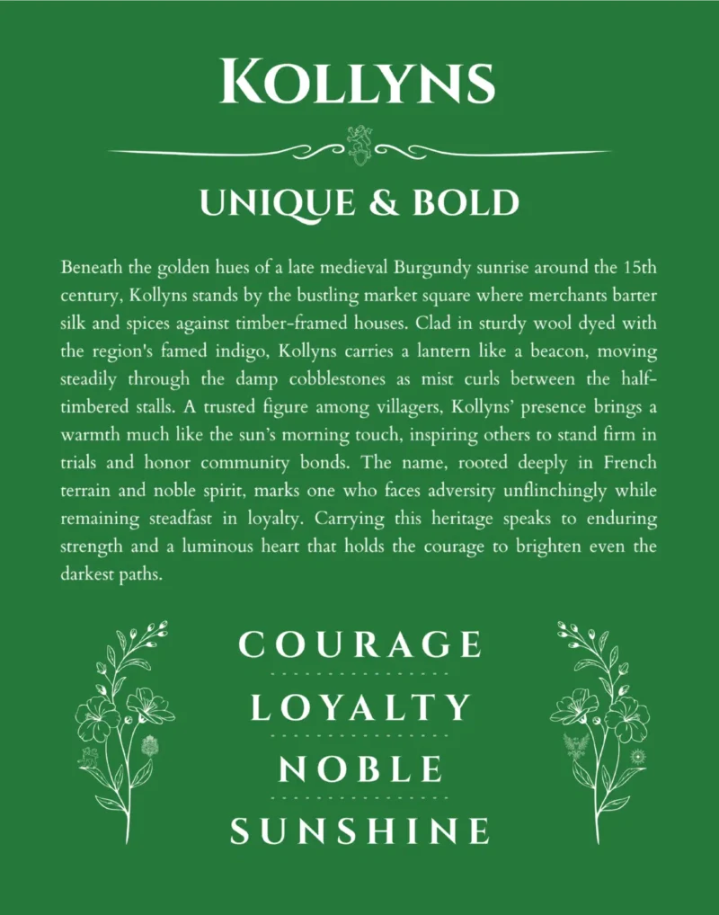 Kollyns personalized name meaning print in dark green
