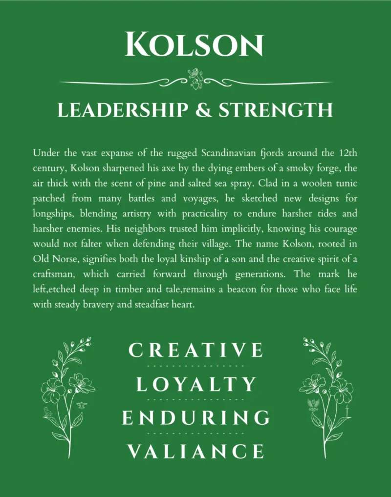 Kolson name meaning wall art by Get Your Story in dark green