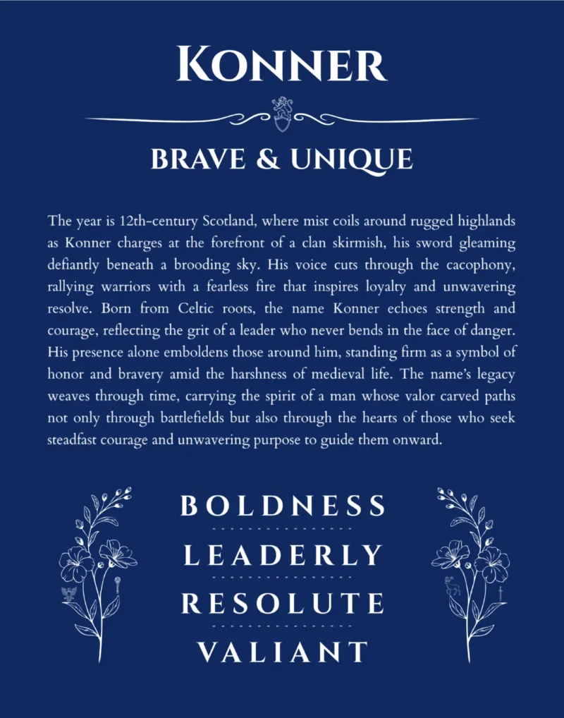 Konner custom name art showing meaning and origin in deep blue