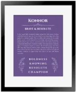 Konnor name meaning wall art by Get Your Story in purple with black matte frame