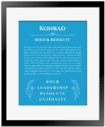 Konrad custom name meaning print in blue with black matte frame
