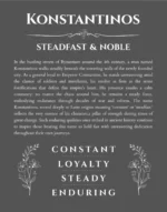 Konstantinos personalized name art with origin story in gray