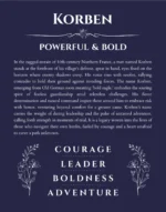 Korben custom name art showing meaning and origin in navy blue