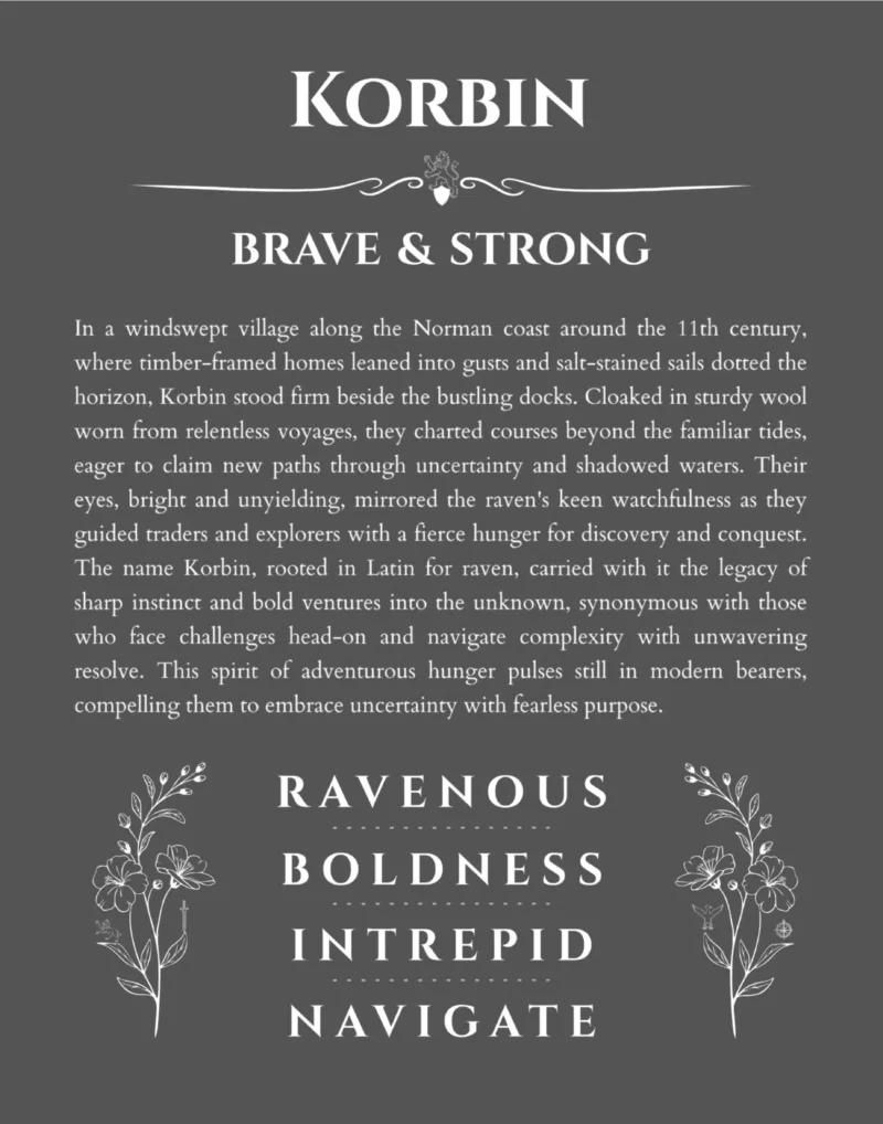 Korbin personalized name meaning print in gray