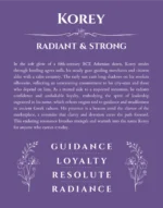 Korey personalized name art with origin story in purple