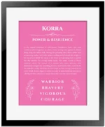 Korra custom name meaning print in pink with black matte frame