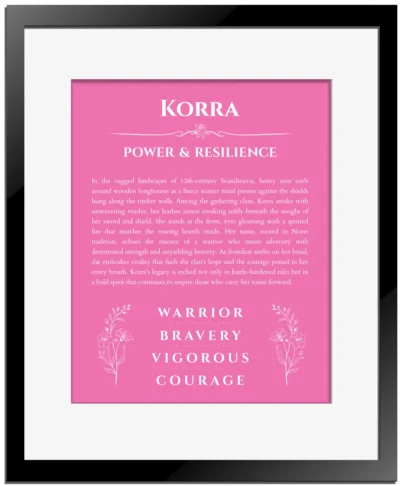 Korra custom name meaning print in pink with black matte frame