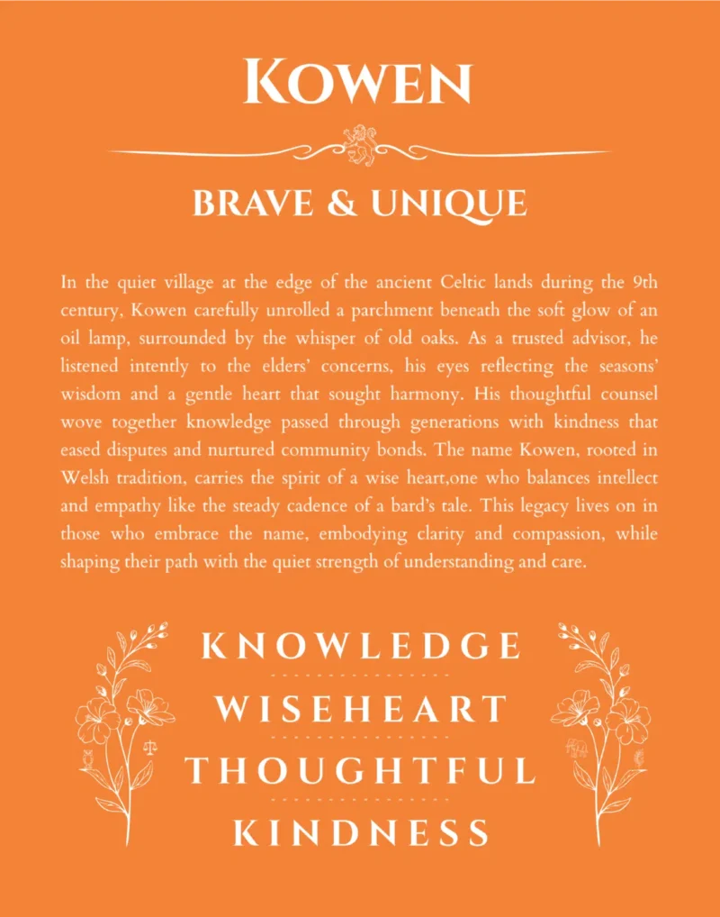 Kowen name meaning wall art by Get Your Story in orange