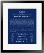 Kree name meaning wall art by Get Your Story in deep blue with black matte frame