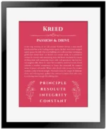 Kreed personalized wall art with the story of your name in red with black matte frame