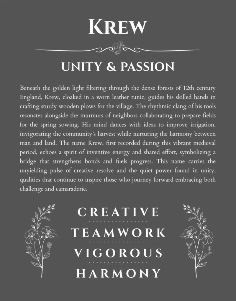 Krew personalized wall art with the story of your name in gray