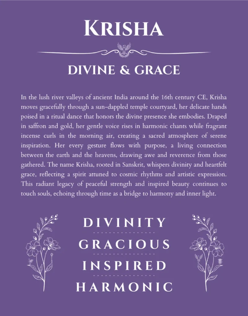 Krisha personalized name meaning print in purple