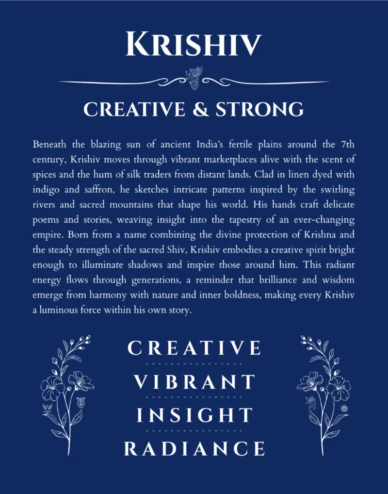 Krishiv personalized wall art with the story of your name in deep blue