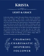 Krista name origin print with meaning and traits in deep blue
