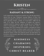 Kristen name origin print with meaning and traits in gray