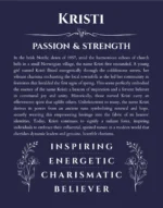 Kristi personalized name art with origin story in navy blue
