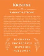 Kristine personalized name art with origin story in orange