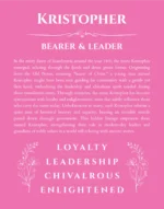 Kristopher personalized name print with origin and traits in pink
