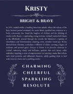 Kristy personalized name art with origin story in navy blue