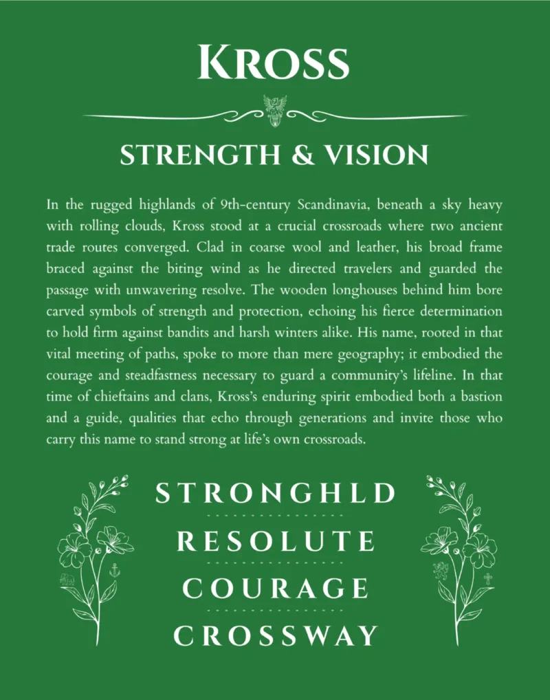 Kross personalized name meaning print in dark green
