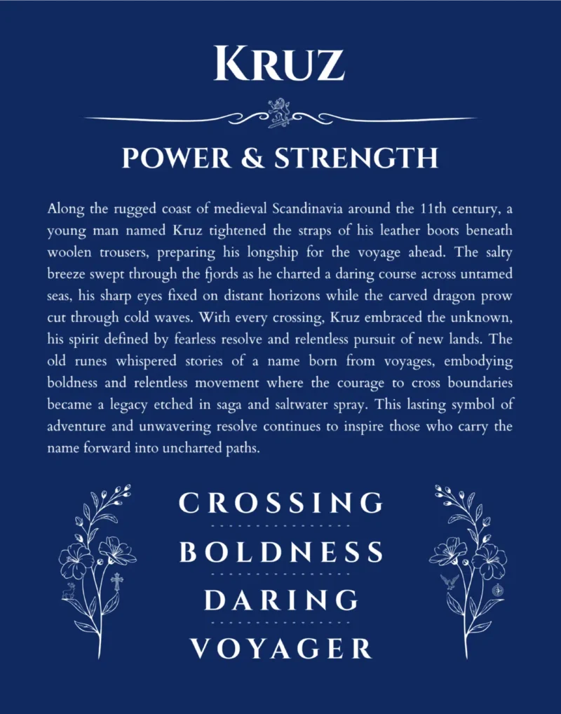 Kruz name meaning gift print in deep blue