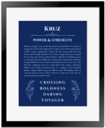 Kruz name meaning gift print in deep blue with black matte frame