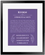 Kyden custom name meaning print in purple with black matte frame