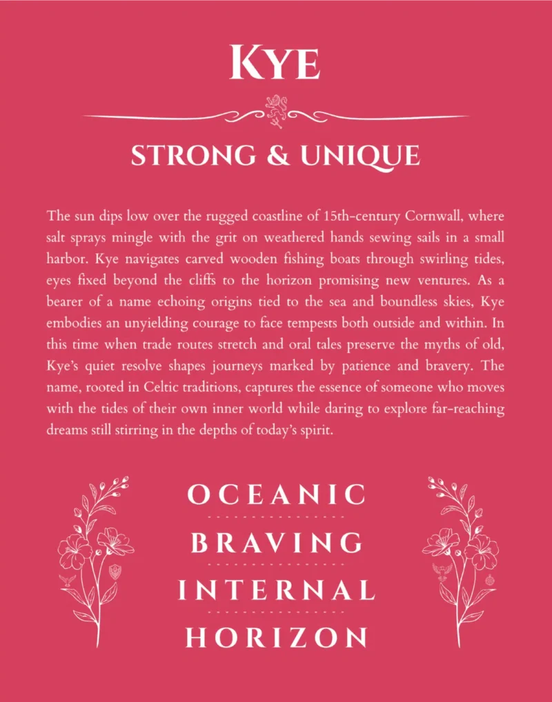 Kye personalized name print with origin and traits in red
