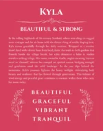 Kyla personalized name print with origin and traits in red