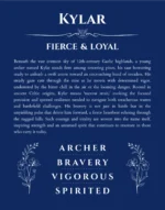 Kylar personalized name art with origin story in deep blue