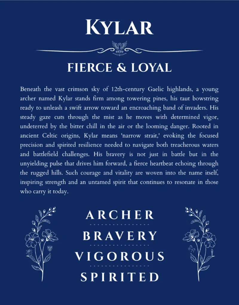 Kylar personalized name art with origin story in deep blue