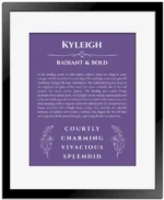 Kyleigh personalized name meaning print in purple with black matte frame