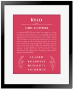 Kylo personalized name meaning print in red with black matte frame