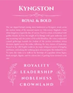 Kyngston name origin print with meaning and traits in pink