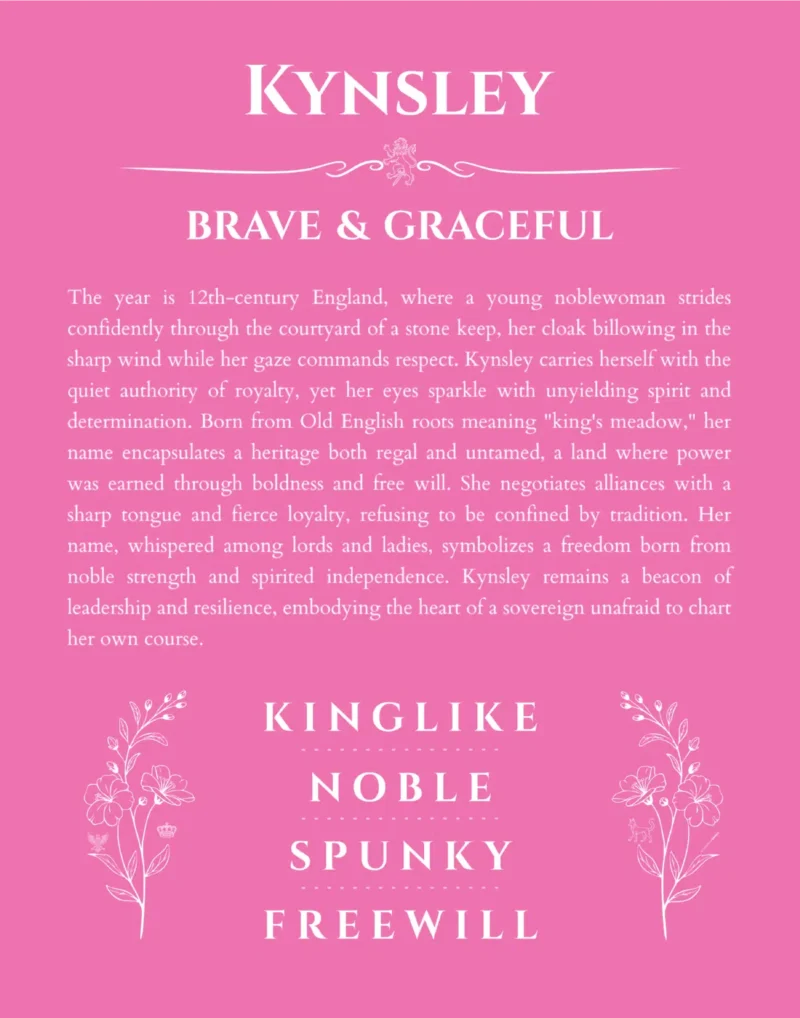 Kynsley name meaning wall art by Get Your Story in pink