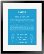 Kyomi custom name meaning print in blue with black matte frame