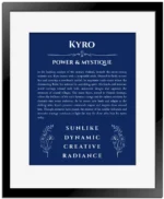 Kyro name meaning wall art by Get Your Story in deep blue with black matte frame