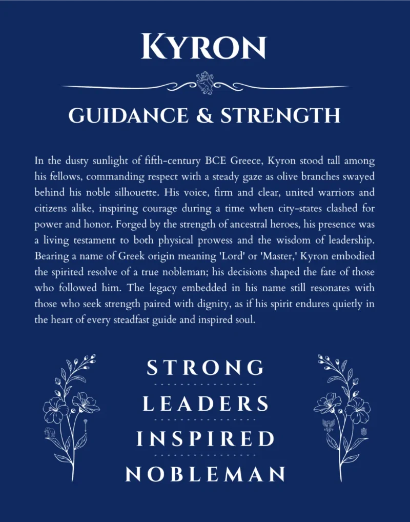 Kyron personalized name meaning print in deep blue
