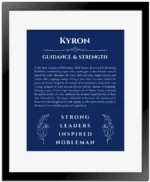 Kyron personalized name meaning print in deep blue with black matte frame