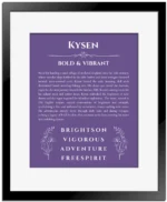 Kysen custom name print for wall display in purple with black matte frame