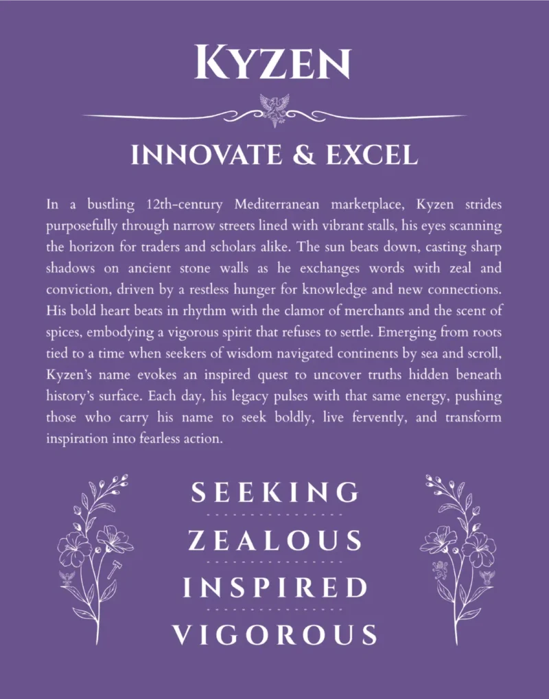 Kyzen name meaning gift print in purple