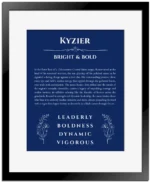 Kyzier name meaning gift print in deep blue with black matte frame