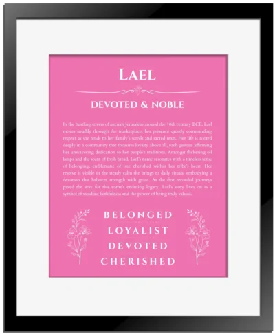 Lael name meaning gift print in pink with black matte frame