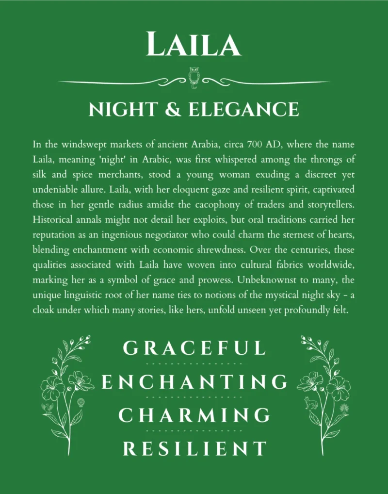 Laila personalized name meaning print in dark green
