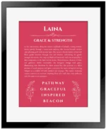 Laina personalized name print with origin and traits in red with black matte frame