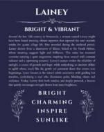 Lainey personalized name print with origin and traits in navy blue